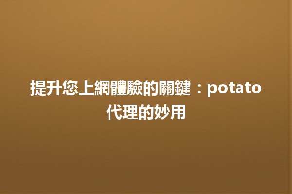 提升您上網體驗的關鍵：✨potato代理的妙用✨