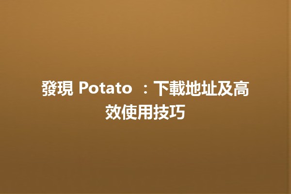 ⭐️ 發現 Potato 🎮：下載地址及高效使用技巧