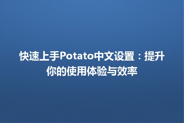 🎉快速上手Potato中文设置⚙️：提升你的使用体验与效率