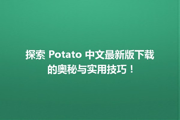 🍟 探索 Potato 中文最新版下载的奥秘与实用技巧！