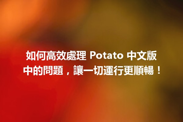 📌 如何高效處理 Potato 中文版中的問題，讓一切運行更順暢！