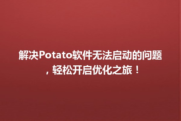 🚀解决Potato软件无法启动的问题，轻松开启优化之旅！