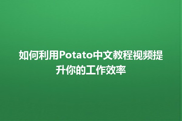 如何利用Potato中文教程视频提升你的工作效率🚀📹