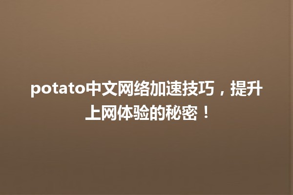 🚀 potato中文网络加速技巧，提升上网体验的秘密！