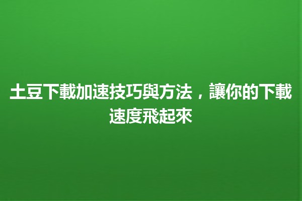 🥔 土豆下載加速技巧與方法，讓你的下載速度飛起來🚀