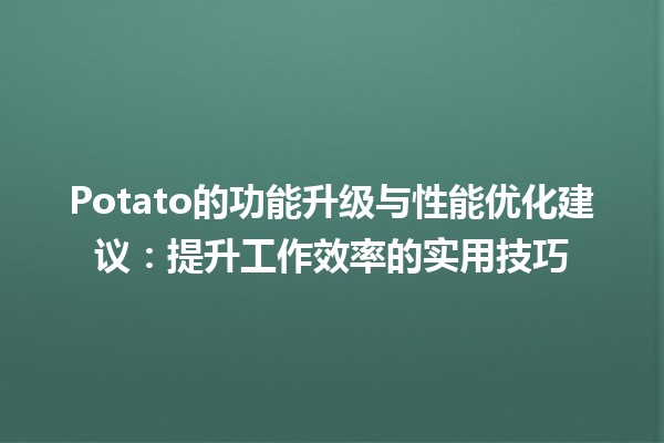 🚀 Potato的功能升级与性能优化建议：提升工作效率的实用技巧