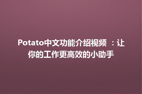 Potato中文功能介绍视频 🍟📹：让你的工作更高效的小助手