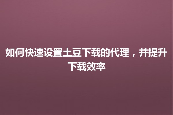 如何快速设置土豆下载的代理，并提升下载效率🚀