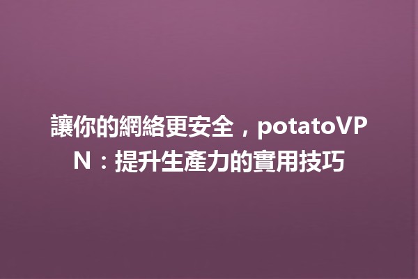 讓你的網絡更安全，potatoVPN🔥：提升生產力的實用技巧