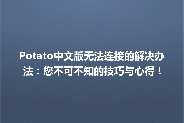 🌟 Potato中文版无法连接的解决办法：您不可不知的技巧与心得！💻